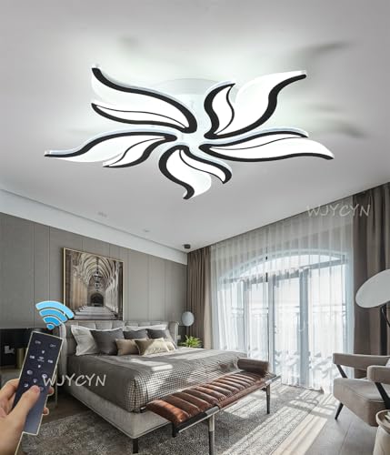 Dimmbar LED Deckenleuchte Modern Groß Wohnzimmerlampe Kreative Blumenform Design Schlafzimmer Küchen Deckenlampe mit Fernbedienung Deckenbeleuchtung Eisen Acryl Kronleuchter (Schwarz, 5 Heads,68cm) von WJYCYN