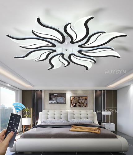 Dimmbar LED Deckenleuchte Modern Groß Wohnzimmerlampe Kreative Blumenform Design Schlafzimmer Küchen Deckenlampe mit Fernbedienung Deckenbeleuchtung Eisen Acryl Kronleuchter (Schwarz, 8 Heads,78cm) von WJYCYN