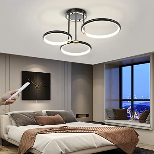 WJYCYN Dimmbar LED Deckenleuchte Schwarz Moderne Ring Deckenlampe mit Fernbedienung Metall Acryl Runde Kronleuchter Wohnzimmer Küche Schlafzimmer Büro Esszimmer Dekoration Beleuchtung Schwarz, 3 Ring von WJYCYN