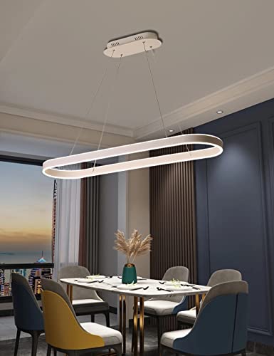 Dimmbar Oval LED-Kronleuchter Pendelleuchte moderner Esstisch Büro mit den Fernbedienung ring Hängelampe höhenverstellbar Blendfreesszimmer Arbeitszimmer Küche leuchte (Weiß, L120cm 108W) von WJYCYN