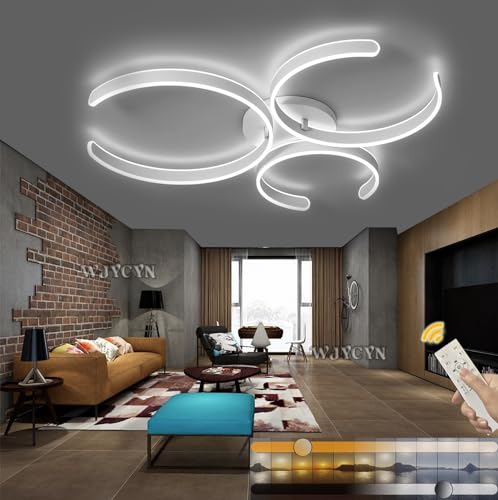 Modern LED Deckenleuchte 90W Weiß Wohnzimmerlampe Dimmbar mit Fernbedienung Ring Deckenlampe 3000K-6000K Helligkeit Einstellbar Beleuchtung für Schlafzimmer Esszimmer Wohnzimmer Büro 3 Flammig,110cm von WJYCYN