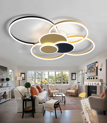 Modern Led Deckenleuchte Dimmbar 7-Ring Deckenlampe 72W Gold Große Wohnzimmer leuchte Aluminium Acryl Lampenschirm Mit Fernbedienung Runden LED Beleuchtung für Wohnzimmer Büro Schlafzimmer L80cm Modern Led Deckenleuchte Dimmbar 7-Ring Deckenlampe 72W Gold Große Wohnzimmer leuchte Aluminium Acryl Lampenschirm Mit Fernbedienung Runden LED Beleuchtung für Wohnzimmer Büro Schlafzimmer L80cm von WJYCYN