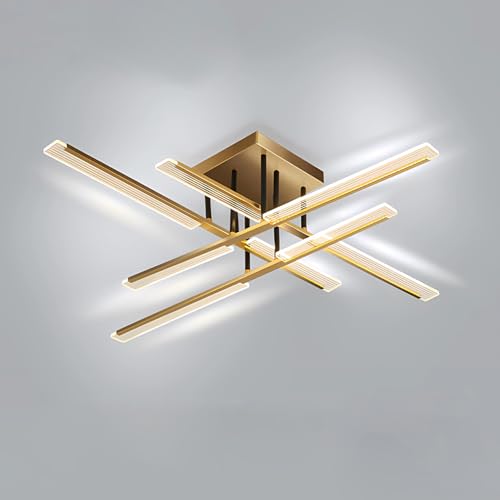Moderne LED Deckenleuchte Einfache Linie Gold 8 Flammen Wohnzimmer Deckenlampe Dimmbar mit Fernbedienung Innendeckenleuchte Schlafzimmer Acryl Metall Deckenbeleuchtung Studie Küchenleuchte L94CM 44W von WJYCYN