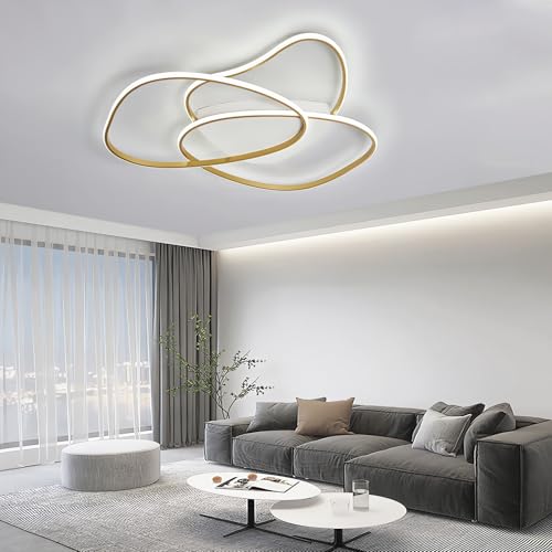 Moderne LED-Deckenleuchten,Geometrisches Deckenlicht Kreative Design-Deckenlamp,Dimmbar Mit Fernbedienung 3000K-6000K Wohnzimmer Deckenlampe,FüR Wohnzimmer, Schlafzimmer Esszimmer (Gold, L60cm) von WJYCYN