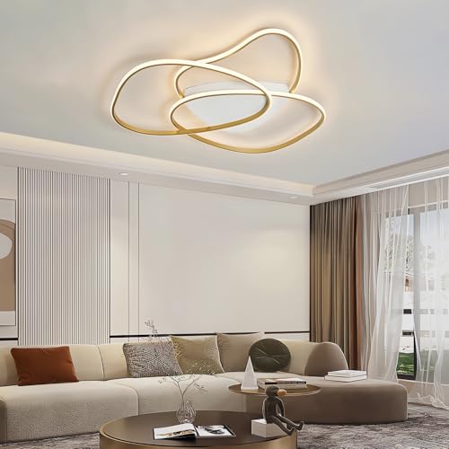 Moderne LED-Deckenleuchten,Geometrisches Deckenlicht Kreative Design-Deckenlamp,Dimmbar Mit Fernbedienung 3000K-6000K Wohnzimmer Deckenlampe,FüR Wohnzimmer, Schlafzimmer Esszimmer (Gold, L80cm) von WJYCYN
