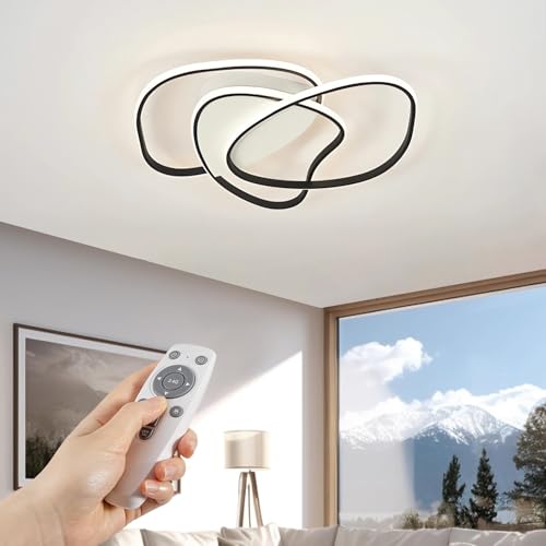 Moderne LED-Deckenleuchten,Geometrisches Deckenlicht Kreative Design-Deckenlamp,Dimmbar Mit Fernbedienung 3000K-6000K Wohnzimmer Deckenlampe,FüR Wohnzimmer, Schlafzimmer Esszimmer (Schwarz, L60cm) von WJYCYN