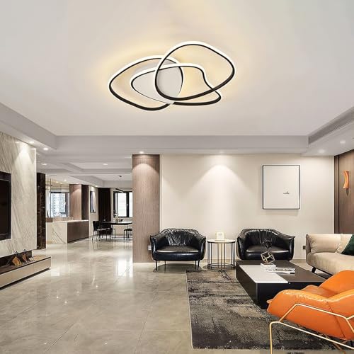 Moderne LED-Deckenleuchten,Geometrisches Deckenlicht Kreative Design-Deckenlamp,Dimmbar Mit Fernbedienung 3000K-6000K Wohnzimmer Deckenlampe,FüR Wohnzimmer, Schlafzimmer Esszimmer (Schwarz, L80cm) von WJYCYN