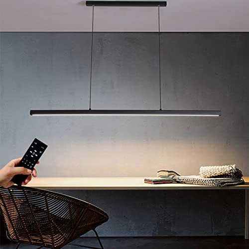 Moderne LED Pendelleuchte esstisch Dimmbar Acryl-Material Hängeleuchte Esszimmerlampe Linear Design Pendellampe Kronleuchter mit Fernbedienung Hängelampe für Restaurants Büro (Schwarz, L150cm 60W) von WJYCYN