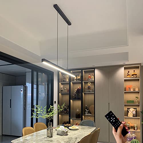 Moderne LED Pendelleuchte esstisch Dimmbar Acryl-Material Hängeleuchte Esszimmerlampe Linear Design Pendellampe Kronleuchter mit Fernbedienung Hängelampe für Restaurants Büro (Schwarz, L80cm 36W) von WJYCYN