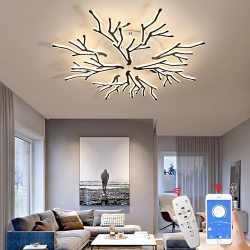 Moderne LED eckenlamp In Weiß, Deckenleuchte In Astform,Acryl Schirm Deckenbeleuchtung,Dimmbare Innenleuchten,Mit Fernbedienung Und App Steuerung Funktion,FüR Das Wohnzimmer,Schlafzimmer (12 Köpfe) von WJYCYN