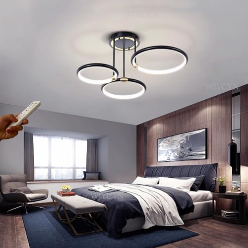 WJYCYN Dimmbar LED Deckenleuchte Modern Design Deckenlampe 3000K-6500K mit Fernbedienung Schwarz Ring Deckenbeleuchtung Große Schlafzimmer Wohnzimmerleuchte Küche Flur Balkon Esszimmer 3 Flamme 60W von WJYCYN