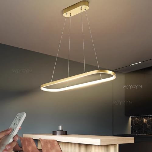 WJYCYN Dimmbar Oval LED Kronleuchter Pendelleuchte moderner Esstisch Büro mit Fernbedienung ring Hängelampe höhenverstellbar Blendfreesszimmer Arbeitszimmer Wohnzimmer Kücheleuchte B:Gold L100cm 45W von WJYCYN