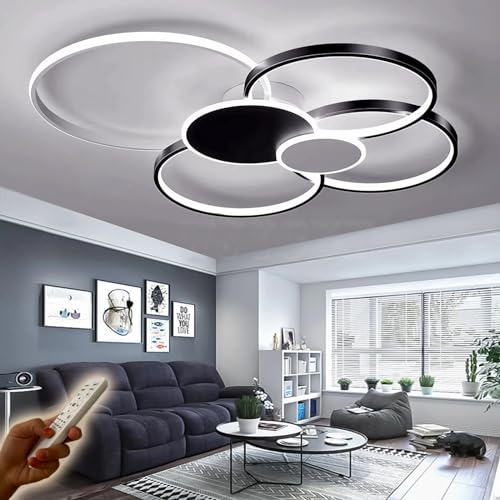 WJYCYN Dimmbare Große Wohnzimmer lampe LED Ring Schwarz Deckenleuchte L80cm Moderne Schlafzimmerleuchten mit Fernbedienungen Deckenbeleuchtung Metall Acryl Deckenlampe Büro Speisesaal 6 Flamme 70W von WJYCYN