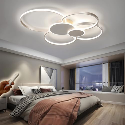 WJYCYN Dimmbare Große Wohnzimmer lampe LED Ring Weiß Deckenleuchte L80cm Moderne Schlafzimmerleuchten mit Fernbedienungen Deckenbeleuchtung Metall Acryl Deckenlampe Büro Speisesaal 6Flamme 70W … von WJYCYN