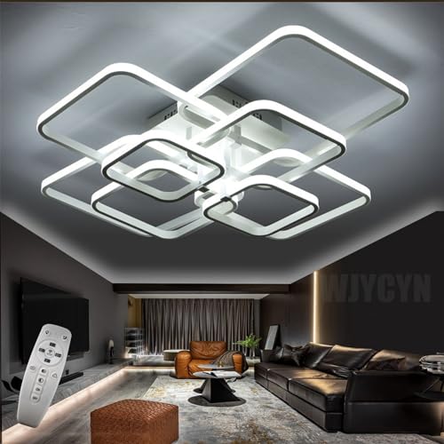 WJYCYN Dimmbare Große Wohnzimmer leuchte LED rechteckig Moderne Schlafzimmerleuchten mattweiß Deckenleuchte 100W mit Fernbedienungen Deckenbeleuchtung Büro Speisesaal Aluminium Deckenlampe 8 Flamme von WJYCYN
