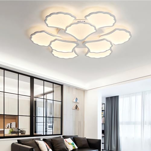WJYCYN LED Deckenleuchte Blume Design,Dimmbare WeißE Deckenlamp,Modern Einfach Deckenbeleuchtung, Acryl-BlüTenblattlampe Mit Fernbedienung,3000K-6000K FüR Wohn Schlafzimmer Restaurant (9 Köpfe) von WJYCYN