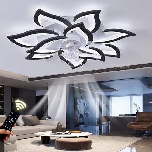 WJYCYN LED Deckenventilator Mit Beleuchtung LED Schwarz dimmbare Deckenleuchte moderne Lounge Deckenleuchte mit Ventilator DIY kreative geometrische Schlafzimmer Deckenlampe Ø81cm 145W von WJYCYN