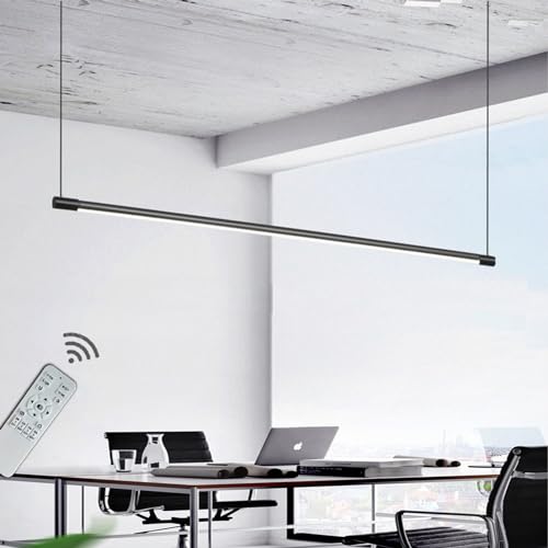 WJYCYN Lineare Schwarz Dimmbar Esszimmer Pendelleuchten Moderne Hängeleuchten LED Esstisch Pendellampe Höhenverstellbar Kronleuchter für Schlafzimme Büro Bar Hängelampe L140cm 30W von WJYCYN