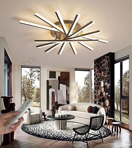 WJYCYN Modern LED Deckenleuchte Wohnzimmerlampe dimmbar Feuerwerk Form designer lampe schlafzimmer ceiling lamp esszimmer Lampen deckenlampe Büro Innenbeleuchtung (Schwarz, 7 Flamme Ø108cm) von WJYCYN