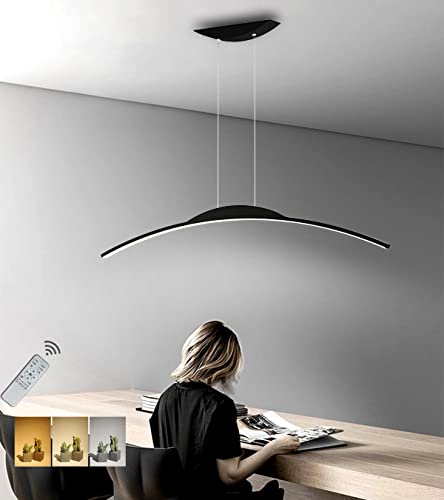 WJYCYN Modern LED Esszimmer Pendelleuchten Schwarz Bogen Dimmbar Hängeleuchten&Pendellampe Büro Decke lampe Höhenverstellbar für Wohnzimmer Schlafzimmer Esstisch Hängelampe L120cm/56W von WJYCYN