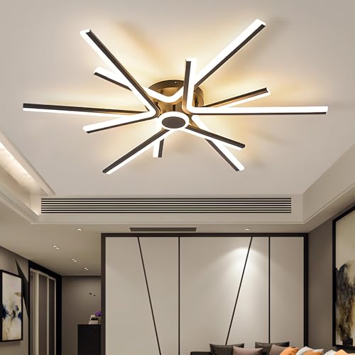 WJYCYN Moderne Einfach Deckenbeleuchtung,LED Deckenleuchte Dimmbar Schwarz,Schlafzimmerlampe Mit Fernbedienung, Kreative Metall Design Deckenlamp,Geeignet Wohnzimmer,Esszimmer (12 Köpfe) von WJYCYN