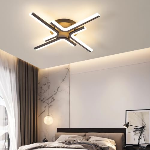WJYCYN Moderne Einfach Deckenbeleuchtung,LED Deckenleuchte Dimmbar Schwarz,Schlafzimmerlampe Mit Fernbedienung, Kreative Metall Design Deckenlamp,Geeignet Wohnzimmer,Esszimmer (8 Köpfe) von WJYCYN