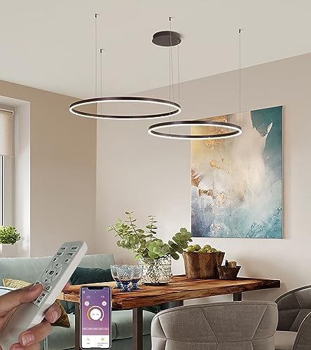 WJYCYN Pendellampe LED Wohnzimmerleuchten braun 2 Ring Dimmbare Pendelleuchten Ø40+60cm-44W Schlafzimmer Esszimmer Hängeleuchten APP Mit Fernbedienung Kronleuchter Runde Acryl Beleuchtung von WJYCYN