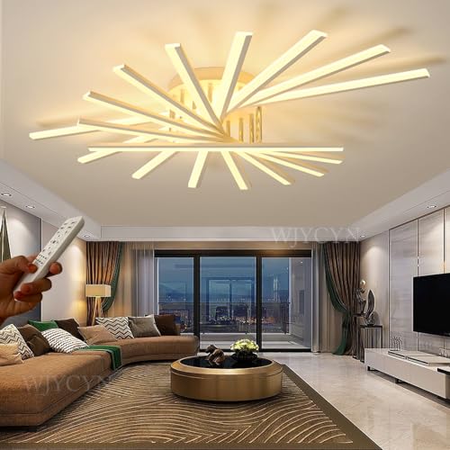 WJYCYN Ring Deckenleuchte Weiß LED Wohnzimmer Licht 18 Flamme Große Schlafzimmer Lichter Kronleuchter L120cm 125W Deckenlampe Dimmbare Feuerwerk Design 360°-Beleuchtung Augenpflege Büroleuchte von WJYCYN