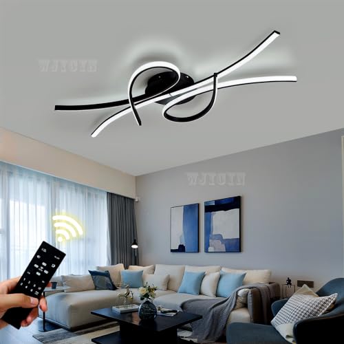 WJYCYN dimmbare LED Deckenleuchte Moderne Deckenlampe Schwarz Wohnzimmerleuchte Decke Lampe mit Fernbedienung Deckenbeleuchtung für Wohnzimmer Küche Arbeitszimmer Büro Lichter Kronleuchter L100cm 54W von WJYCYN
