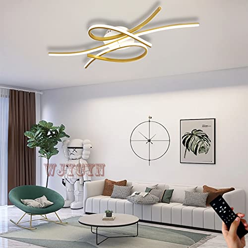 WJYCYN dimmbare LED-Deckenleuchte Moderne Gold Deckenlampe Wohnzimmerleuchte Decke Lampe mit Fernbedienung Deckenbeleuchtung für Wohnzimmer Küche Arbeitszimmer Büro Lichter Kronleuchter L100cm 54W von WJYCYN