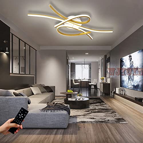 WJYCYN dimmbare LED-Deckenleuchte Moderne Gold Deckenlampe Wohnzimmerleuchte Decke Lampe mit Fernbedienung Deckenbeleuchtung für Wohnzimmer Küche Arbeitszimmer Büro Lichter Kronleuchter L80cm 54W von WJYCYN