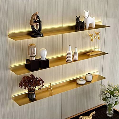 Schwebende lichtemittierende Wandregale, goldene schwebende Wandregale mit warmem LED-Wandregal aus Aluminiumlegierung zur Aufbewahrung und Dekoration (Farbe: Gold, Größe: 150 x 18 cm) von WJYLM