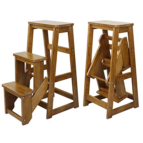 Tritthocker, 3-stufig, klappbar, Holz, tragbarer Allzwecksitz, leichtes Design für Ausstellungsleiter und Aufbewahrungsregal für die Küche zu Hause in der Bibliothek (Farbe: A, Größe: 77 x 58 x 29 c von WJYLM