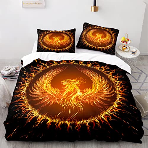 WJYMJJ Bettbezug Set Flammen-Phönix Bettwäsche Set mit Reißverschluss 1 Mikrofaser Bettbezug und 2 Kopfkissenbezüge, 100% Weiche Angenehme 135 x 200 cm von WJYMJJ