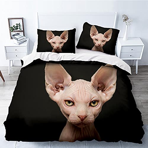 WJYMJJ Bettbezug Set Sphinx-Katze Bettwäsche Set mit Reißverschluss 1 Mikrofaser Bettbezug und 2 Kopfkissenbezüge, 100% Weiche Angenehme 135 x 200 cm von WJYMJJ