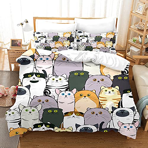 WJYMJJ Bettwäsche Bettbezug Set Cartoon-Katzen und Hunde Kinder Erwachsene Microfaser Bettbezug Set, Weich bequem von Modern Bettwäsche Dekorative 155 x 220 cm von WJYMJJ