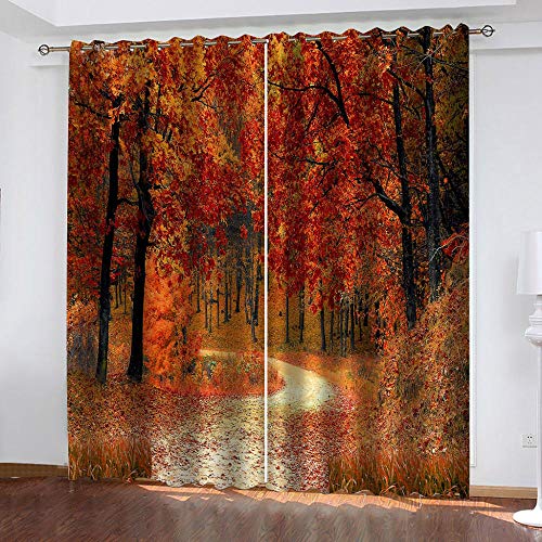 WJYMJJ Kinder Verdunkelungsvorhang Herbstwald Mädchen Junge Blickdichter Vorhang 2Er Set Vorhänge Wohnzimmer Schlafzimmer Thermogardinen 2X B140x H245cm von WJYMJJ