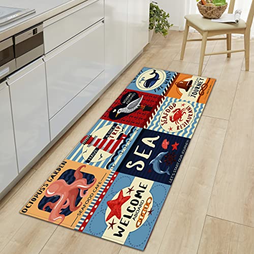 WJYMJJ Küchenteppich Leuchtturm Delphin 60 x 180 cm rutschfeste Küchenläufer, Waschbarer Küchen Teppich, Küchenmatte, Mikrofaser küche Läufer von WJYMJJ
