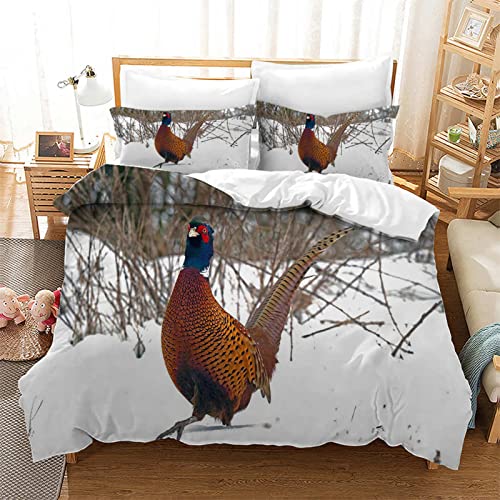 WJYMJJ Microfaser Bettbezug Set Fasan Bettwäsche Set Super weich bequem Doppelbett Bettbezug mit Reißverschluss und 2 Kissenbezüge 135 x 200 cm von WJYMJJ