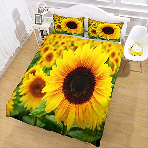 WJYMJJ Microfaser Bettbezug Set Gelbe Sonnenblume Bettwäsche Set Super weich bequem Doppelbett Bettbezug mit Reißverschluss und 2 Kissenbezüge 135 x 200 cm von WJYMJJ