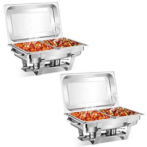 2 Stück Buffet-Servierer, Catering-Wärmebehälter-Set, Einzelfach, Buffet-Servierer, 9 l, Chafing Dish Buffet-Set, Edelstahl mit Lebensmittelbehältern in voller Größe von WJYTDHIQS