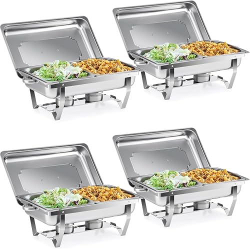 WJYTDHIQS 9L Warmhaltebehälter Essen, Chafing Dish Edelstahl Buffet, Chafing Dish Buffet Speisenwärmer mit 4 Behältern in voller Größe, Speisewärmer für Catering, Buffet und Party von WJYTDHIQS