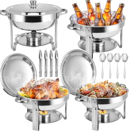 WJYTDHIQS 4PC 6 L Chafing Dish Edelstahl Buffet, Chafing Dish Buffet Speisenwärmer, runder Catering-Wärmespender, Warmhaltegerät mit Cover, für Catering, Buffet und Party von WJYTDHIQS