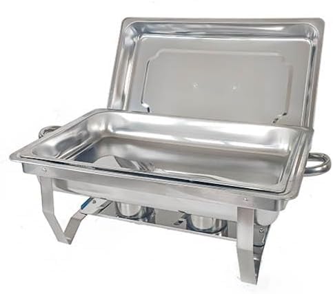 WJYTDHIQS 9L Rechteckige Catering Server aus Edelstahl, Speisenwärmer Wärmebehälter Rechaud, mit Glasdeckel & Wasserpfanne & klappbarer Ständer, für Hochzeiten Buffet Silber von WJYTDHIQS