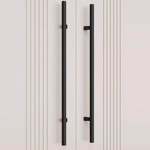 WJYWX Zweiseitige Edelstahl Griffe, Stoßgriff Haustür 1 Paar Moderne Front Türgriff Pull Dusche Glastürgriff, Für Industrielle Anwendungen, Garagentore Und Haustüren(D+Brushed Black,1000MM) von WJYWX