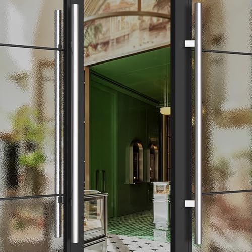 WJYWX Zweiseitige Edelstahl Griffe, Stoßgriff Haustür 1 Paar Moderne Front Türgriff Pull Dusche Glastürgriff, Für Industrielle Anwendungen, Garagentore Und Haustüren(F+Brushed Silver,1500MM) von WJYWX