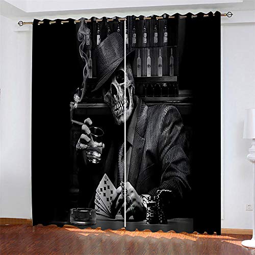 WJYYUD Kind 2er-Set Verdunkelungs Vorhang, Totenkopf Spielkarten Kinder Gardinen Ösen Gardine Blickdicht Thermo Polyester Schlafzimmer Vorhänge Dekoratives Muster Européen 160 x 140 cm (HxB) von WJYYUD