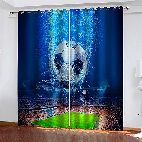 WJYYUD Kind 2er-Set Verdunkelungs Vorhang, WM Fußball Kinder Gardinen Ösen Gardine Blickdicht Thermo Polyester Schlafzimmer Vorhänge Dekoratives Muster Européen 160 x 140 cm (HxB) von WJYYUD