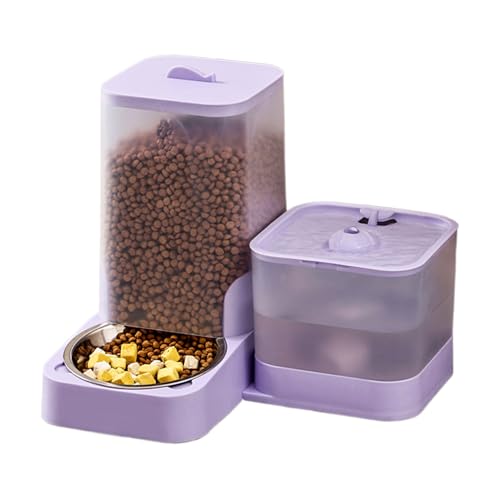 WJnflQN Automatischer Katzenfutterautomat,Automatischer Futterautomat Für Große Hunderassen - Wassernapf mit Edelstahlschale und Vorratsbehälter für Alle Katzengrößen von WJnflQN
