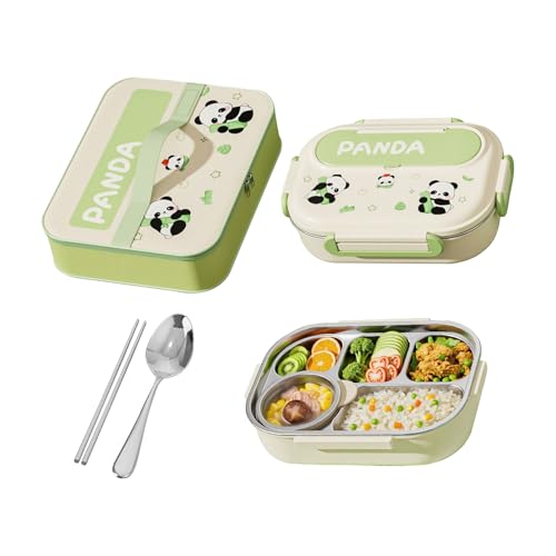 WJnflQN Kinder Brotdosen Set,Cartoon Brotdose Mit Unterteilungen - Edelstahl Lebensmittelbehälter Mit Besteckset Für Kinder Schule Snack Büro Reisen Picknick Camping Outdoor Angeln Wandern von WJnflQN